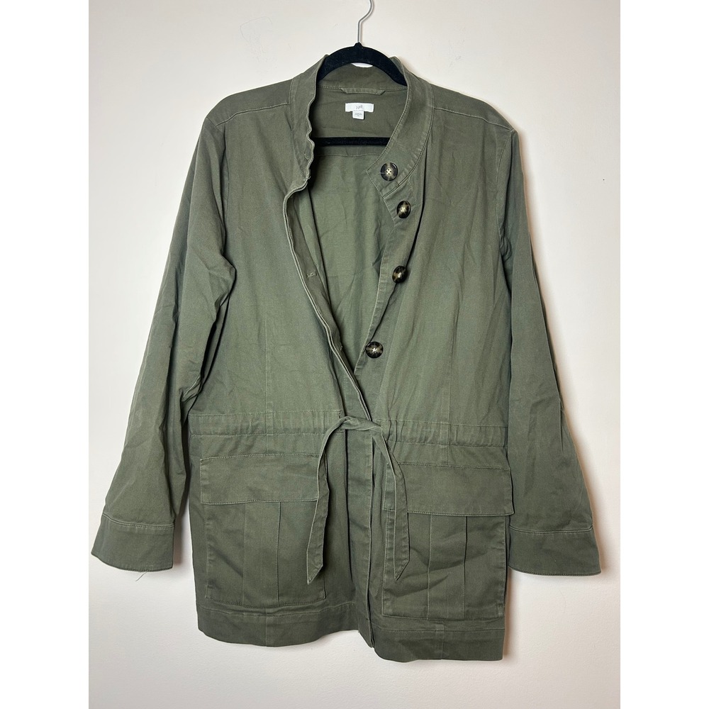 J Jill Utility Jacket Olive Green Button Front Tie Waist Style Womens‎ XL